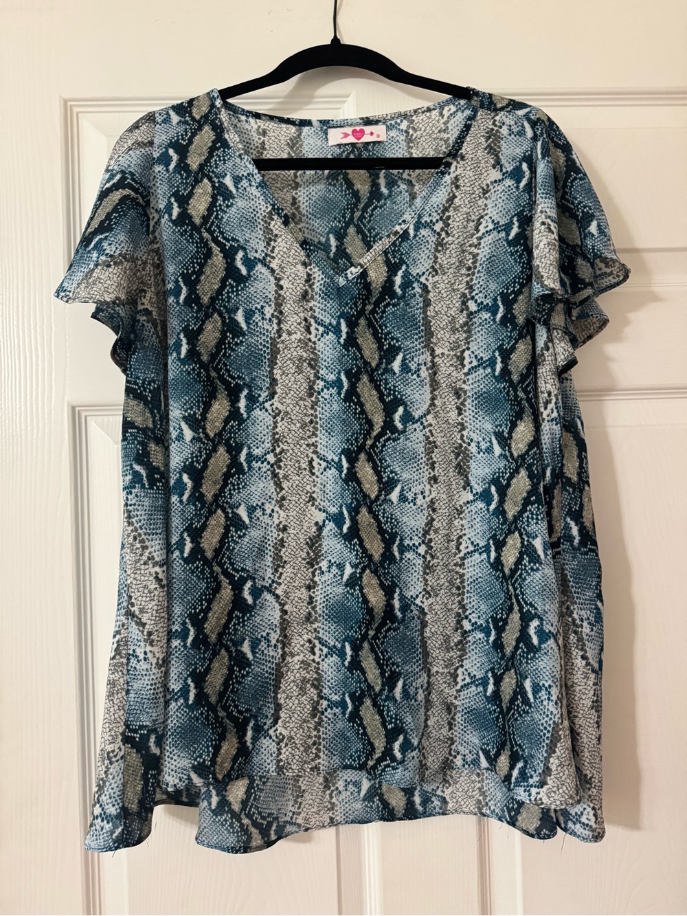 Buddy Love Blue Snake Print Chiffon Blouse